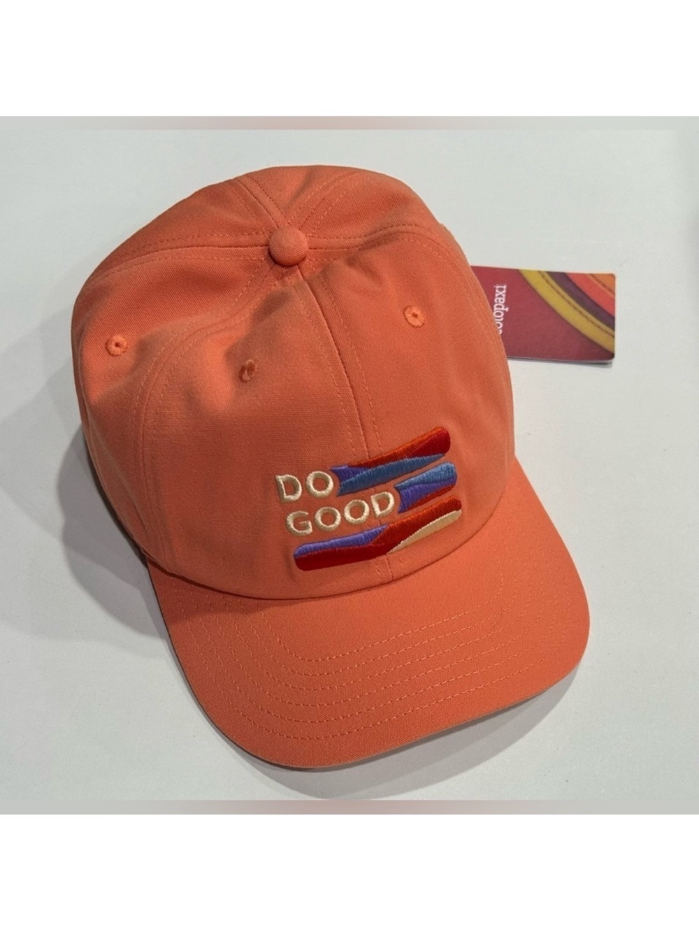 Cotopaxi Do Good Stripe Dad Hat NWT Embroidered Graphic Coral Adjustable Strap